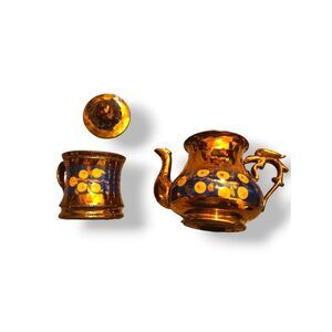 Vintage Copper Luster 5” Tea Kettle W/lid & 3.5" Cup Made In England